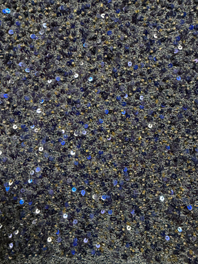 Tulle brodé de perles bleu marine - EB1011
