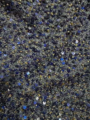 Tulle brodé de perles bleu marine - EB1011