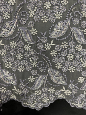 Tulle brodé gris/indigo - EB1013