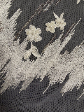 Tulle brodé de perles ivoire - EB1019