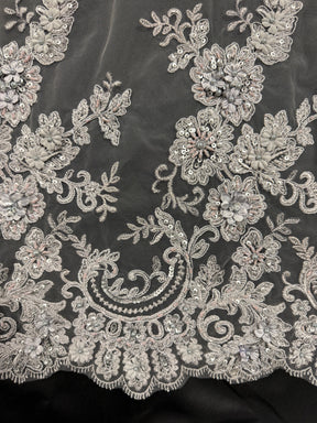 Tulle gris foncé brodé de perles en 3D - EB1030