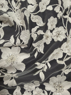 Tulle brodé de perles ivoire - EB1083