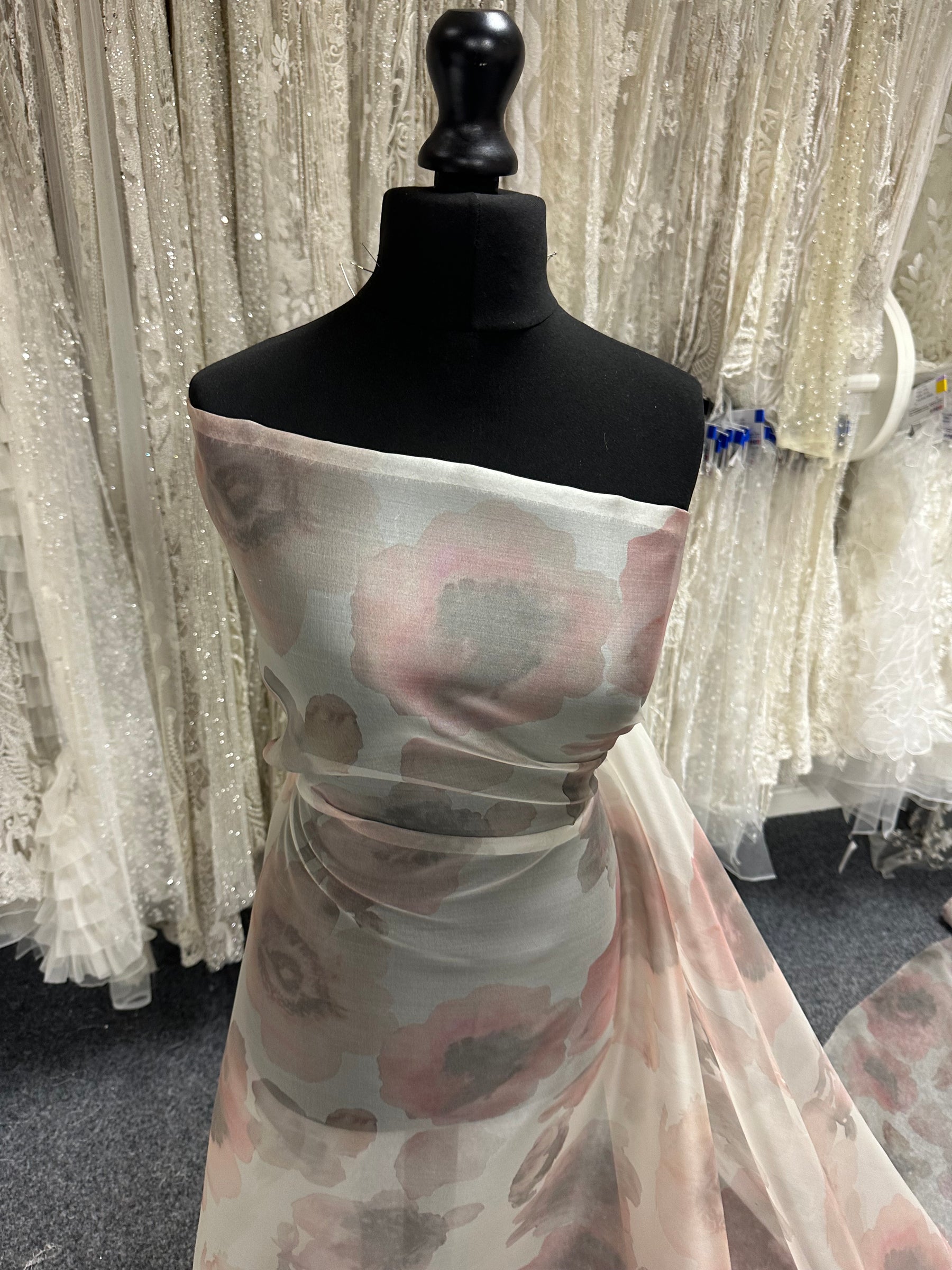 Organza de soie imprimé rose - PR2003