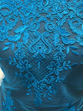 Dentelle Cordonnée Bleu Canard - LA7009