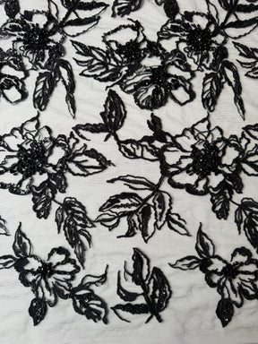 Tulle noir brodé de perles - EB1100
