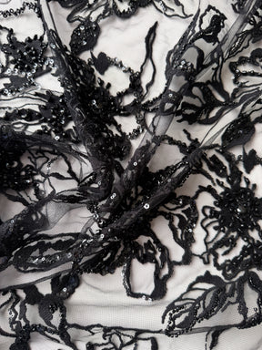 Tulle noir brodé de perles - EB1100