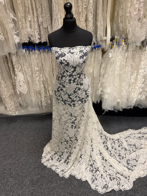 Tulle brodé perlé ivoire/argent - EB1077