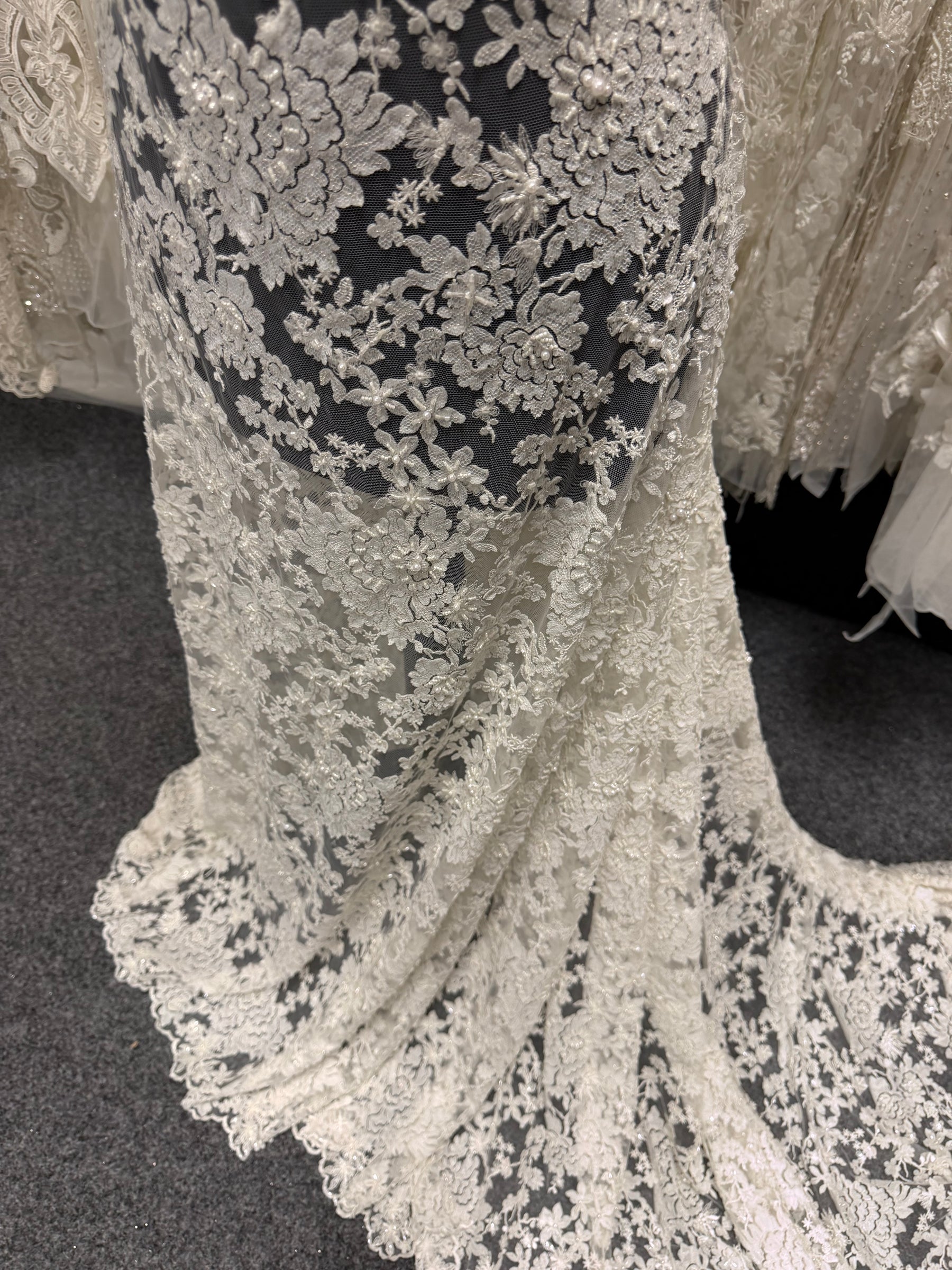 Tulle brodé perlé ivoire/argent - EB1077