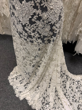Tulle brodé perlé ivoire/argent - EB1077