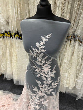 Dentelle perlée ivoire/rose pâle - EB1101