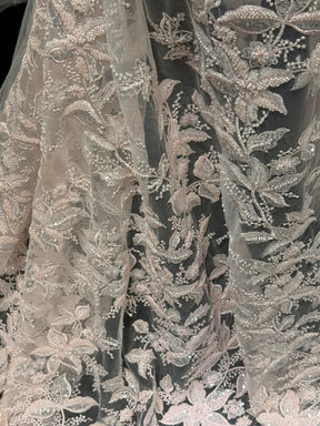 Dentelle perlée ivoire/rose pâle - EB1101