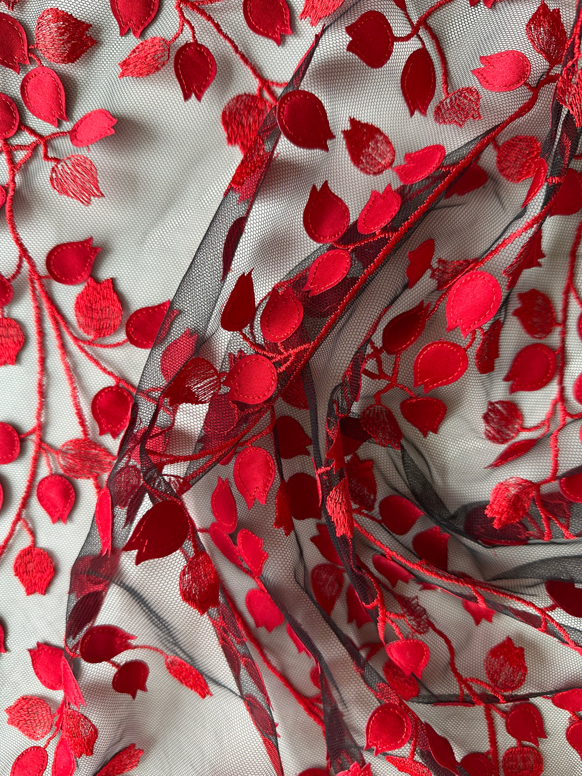 Dentelle brodée 3D rouge et noire - EB5034