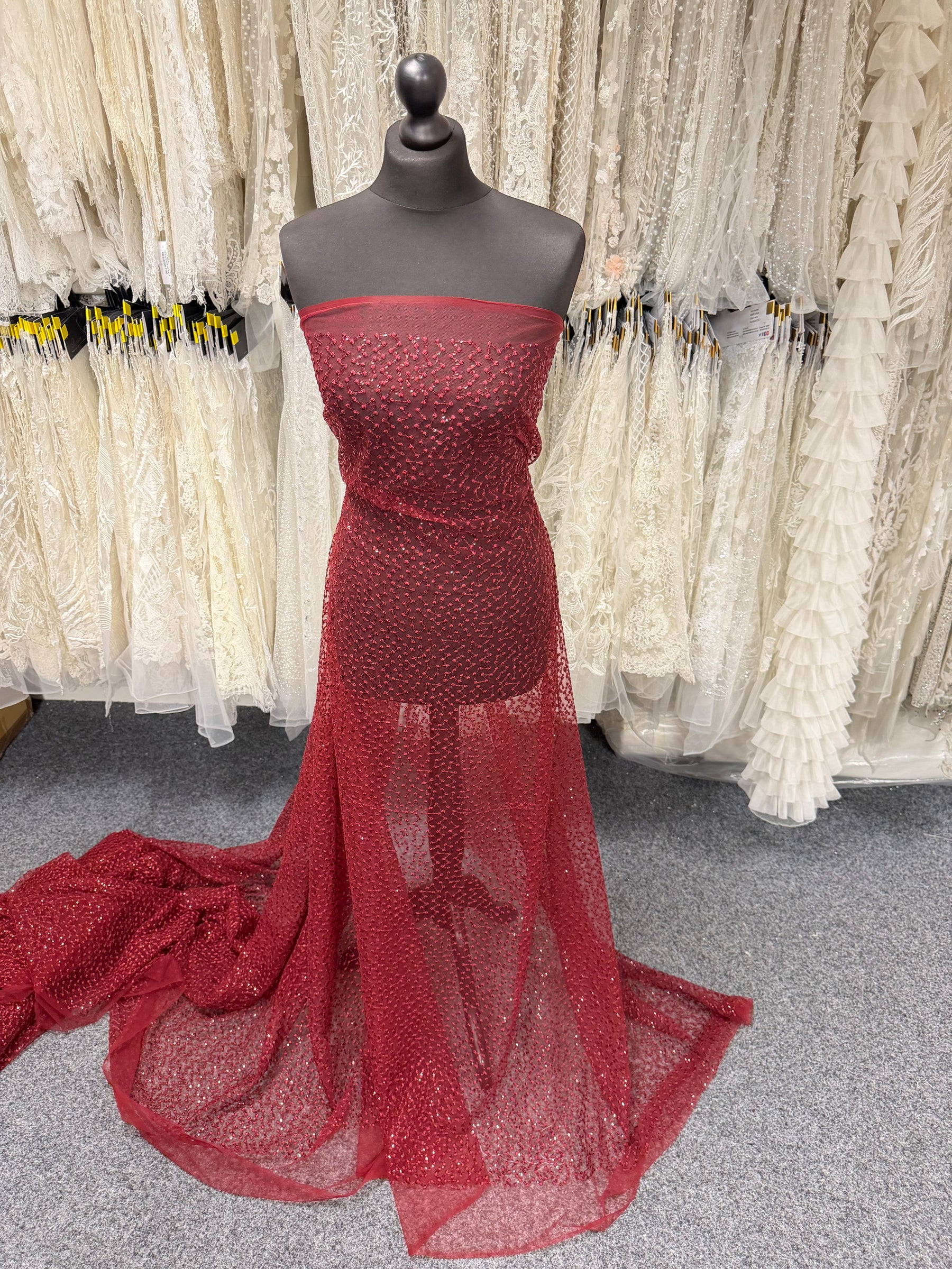 Dentelle brodée de sequins couleur vin - EB3029