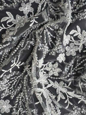 Dentelle brodée de perles ivoire - EB1099