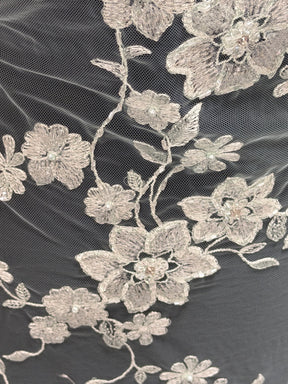 Tulle vert clair brodé de perles - EB1090