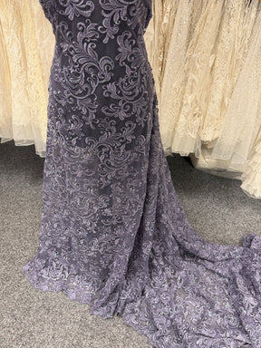 Tulle brodé de perles indigo - EB1069