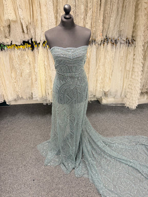Tulle vert fumé brodé de perles - EB1056