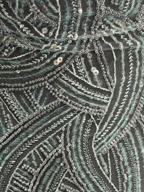 Tulle vert fumé brodé de perles - EB1056