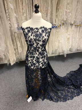 Dentelle brodée bleu marine et noire - EB3053