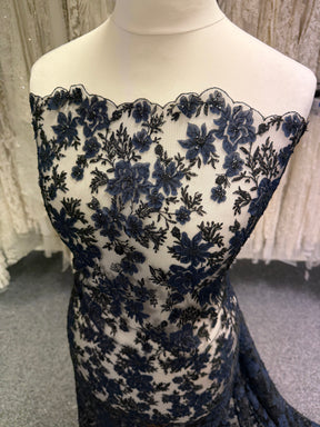 Dentelle brodée bleu marine et noire - EB3053