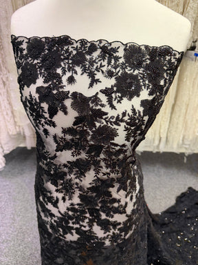Tulle noir brodé de perles - EB1095