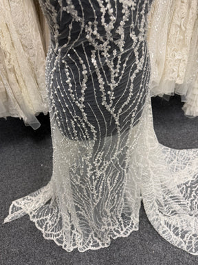 Tulle brodé de perles ivoire - EB1018