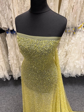 Tulle brodé de perles vert citron - EB1012