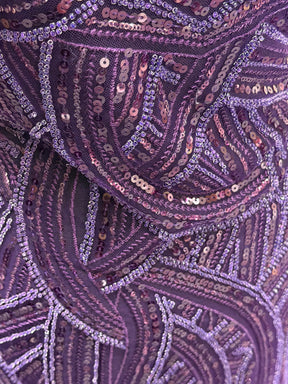 Tulle brodé de perles prune - EB1056