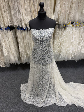 Tulle brodé de perles ivoire - EB1025