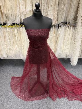Tulle à sequins brodé couleur vin – EB3001