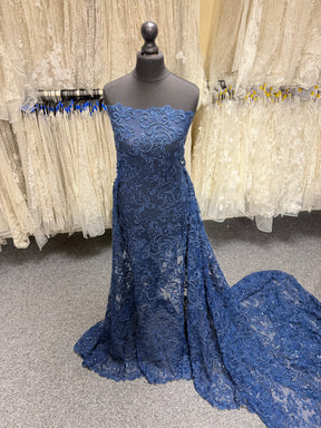Nouvelle Tulle Brodé de Perles Bleu Marine - EB1069