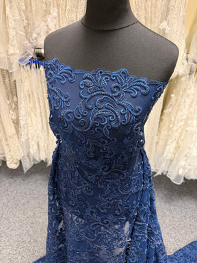 Nouvelle Tulle Brodé de Perles Bleu Marine - EB1069