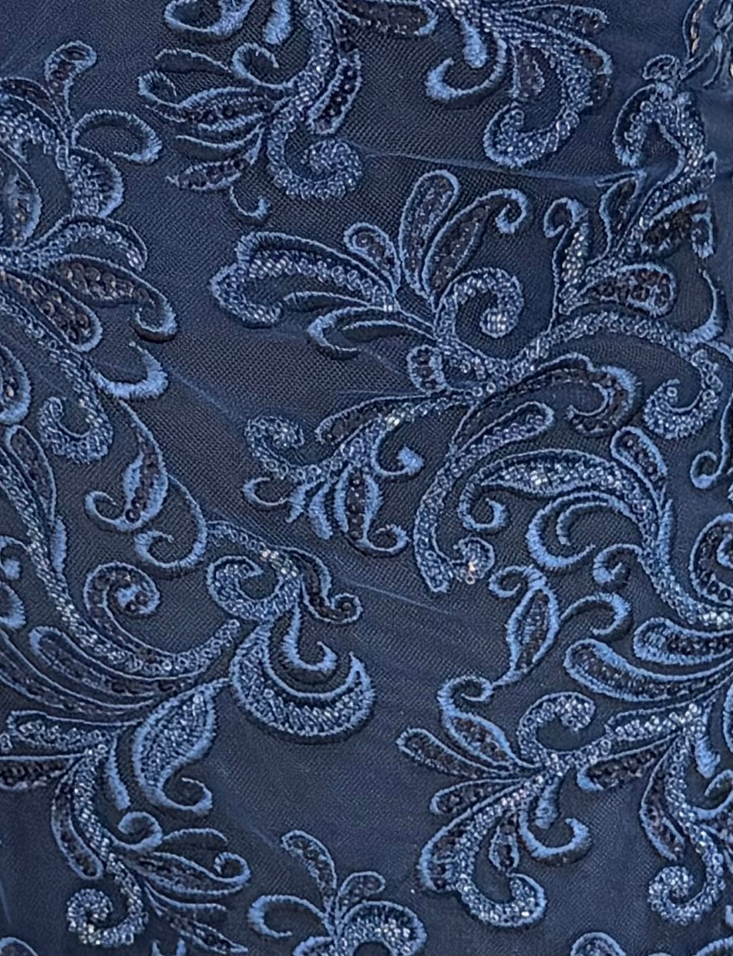 Nouvelle Tulle Brodé de Perles Bleu Marine - EB1069