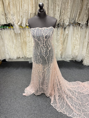 Tulle rose pâle brodé de perles - EB1018