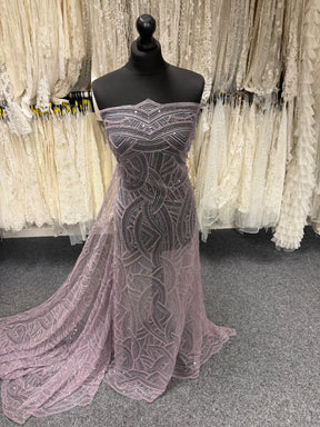 Tulle brodé de perles lavande - EB1056