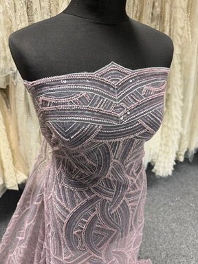 Tulle brodé de perles lavande - EB1056