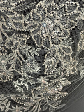 Tulle brodé de perles gris-bleu - EB1041