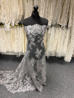 Tulle gris foncé brodé de perles en 3D - EB1030