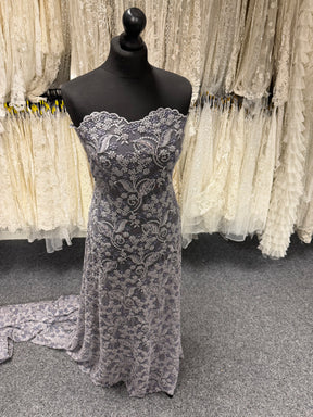 Tulle brodé gris/indigo - EB1013