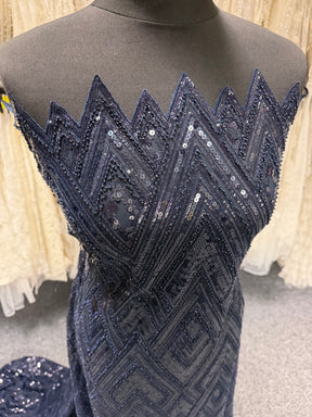 Tulle brodé de perles bleu marine - EB1046