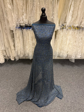 Tulle brodé de perles bleu marine - EB1011