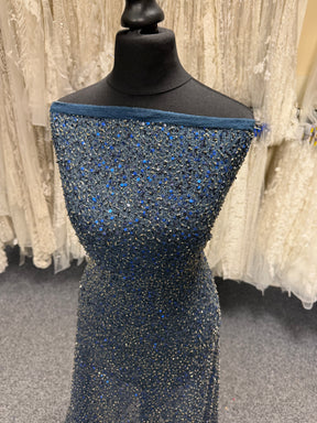 Tulle brodé de perles bleu marine - EB1011