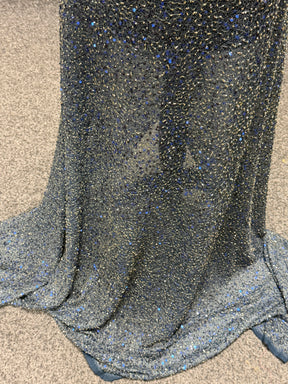 Tulle brodé de perles bleu marine - EB1011