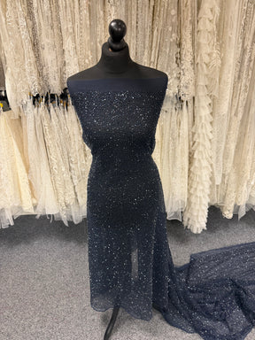 Tulle brodé de perles bleu marine - EB1012