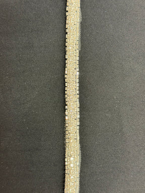 Bordure perlée cristal/cristal argenté - T725