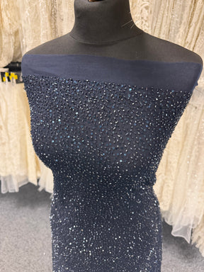 Tulle brodé de perles bleu marine - EB1012