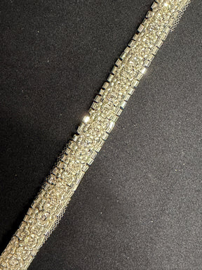 Bordure perlée cristal/cristal argenté - T725