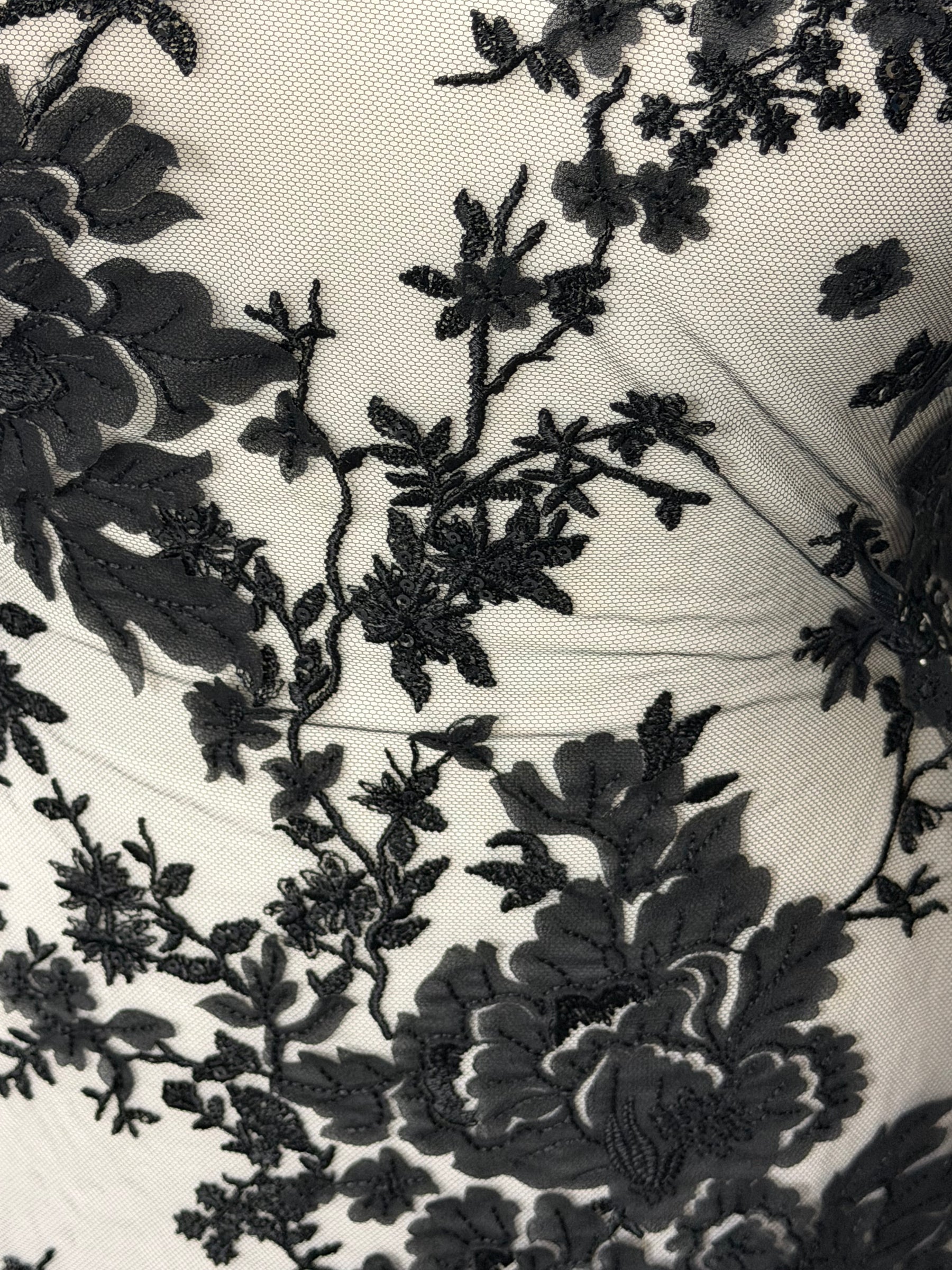 Dentelle florale à paillettes noires - EB3018