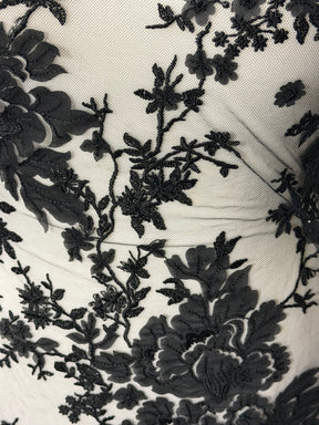 Dentelle florale à paillettes noires - EB3018