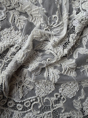 Dentelle Raschel perlée à la main ivoire - Severiano